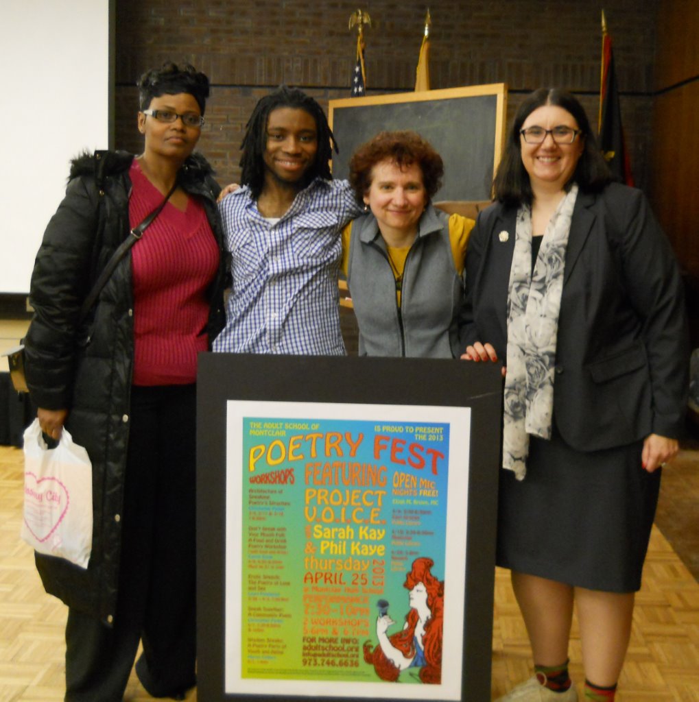 East Orange PL poetry night 04-04-13 Darlene Brown, Elijah Brown, Marian Calabro, Susan Freedman